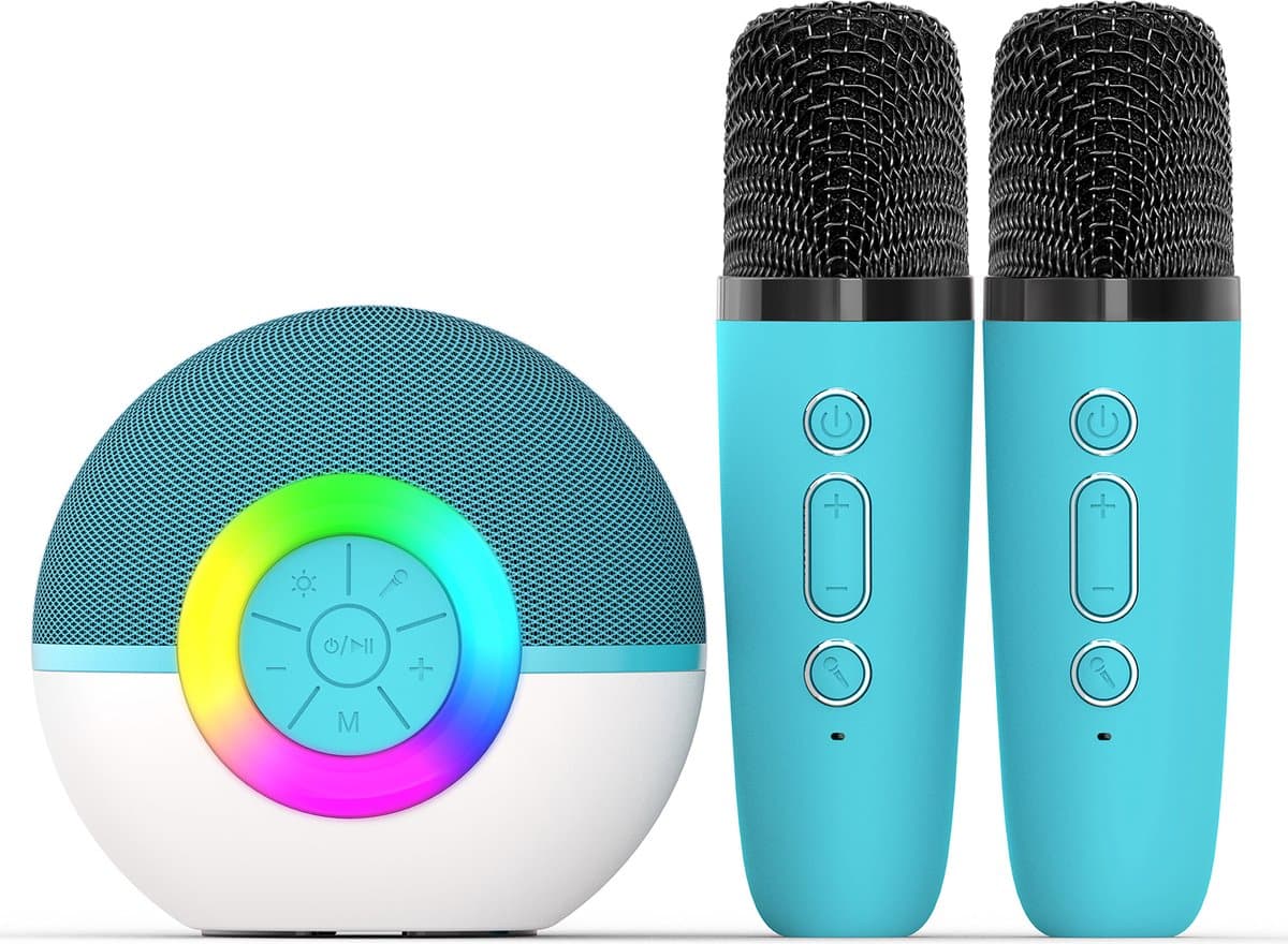 Karaoke Set - Kinderen - 2 Microfoons - Bluetooth - Lichtshow - Lichtblauw — afbeelding 1