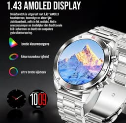 Royal Empire Amoled PRO Smartwatch - Smartwatch Heren - Stappenteller - Bloeddrukmeter - Hartslagmeter - Slaapmonitor - Multisport - 46MM - Geschikt voor alle Smartphones - Kleur Zilver — thumbnail 5