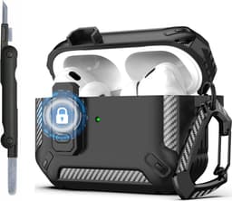 Sounix Hoesje geschikt voor Airpods Pro 1 / 2 - Met schoonmaak borstel - Airpods Pro Hoesje - Armor Case met Lock - Zwart — thumbnail 1