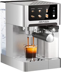 AIRMSEN Espressomachine - 20 Bar - Met Automatische Melkopschuimer - Pistonmachine - Zilver — thumbnail 1