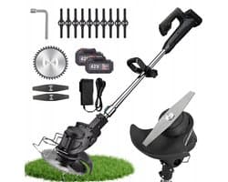 150W Grasmaaier - Accu Grasmaaier - Draadloze Trimmer - 90° Verstelbare Kop & 90-125cm Steel - 2x2600mAh Batterij & 3 Messen - Voor Tuin
