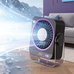 Tafelventilator met Koelelement - Mini Ventilator -Ventilator met digitaal batterijdisplay - Aircooler - Luchtkoeler - USB Ventilator - Mini Airco - Bureau Ventilator - Ventilator met Water - Waterkoeling - Air Cooler -Wit — thumbnail 3