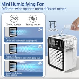 Luchtkoeler - Mini Aircooler Met Verneveling - Draagbare USB Tafelventilator Met Digitaal Display - 16,4 x 11,8 x 21,4 cm — thumbnail 4