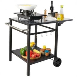 M-Goods - BBQ Trolley - Buitenkeuken op Wielen - Barbecue Tafel - BBQ Werktafel - Opvouwbaar Zijblad - Zwart — thumbnail 1