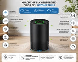 ITRONIQ Luchtreiniger Met Wifi Voor 110m² - H13 HEPA Filter - App Bediening - CADR 185 m³/u - Auto Modus - Slaapmodus 24DB - Zwart — thumbnail 5