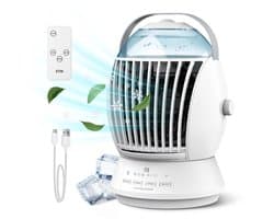 Vulpes Goods® Tech - Mini Airco ELITE - Mobiele Luchtkoeler met Afstandsbediening - Aircooler 6in1 - 3 luchtbevochtigingsstanden met Swingfunctie - 3 windsnelheden - 100% Anti-lek - Incl. kabel & adapter meegeleverd - Thuis & Kantoor