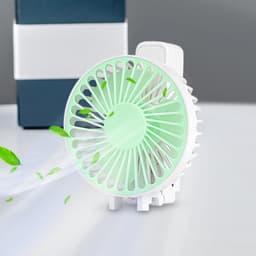 Handventilator - Draagbare Ventilator - Mini Ventilator - USB Oplaadbaar - 3 Standen - Draadloze Tafelventilator - Voor Thuis, Kantoor, Buiten En Reizen - Wit / Groen — thumbnail 3