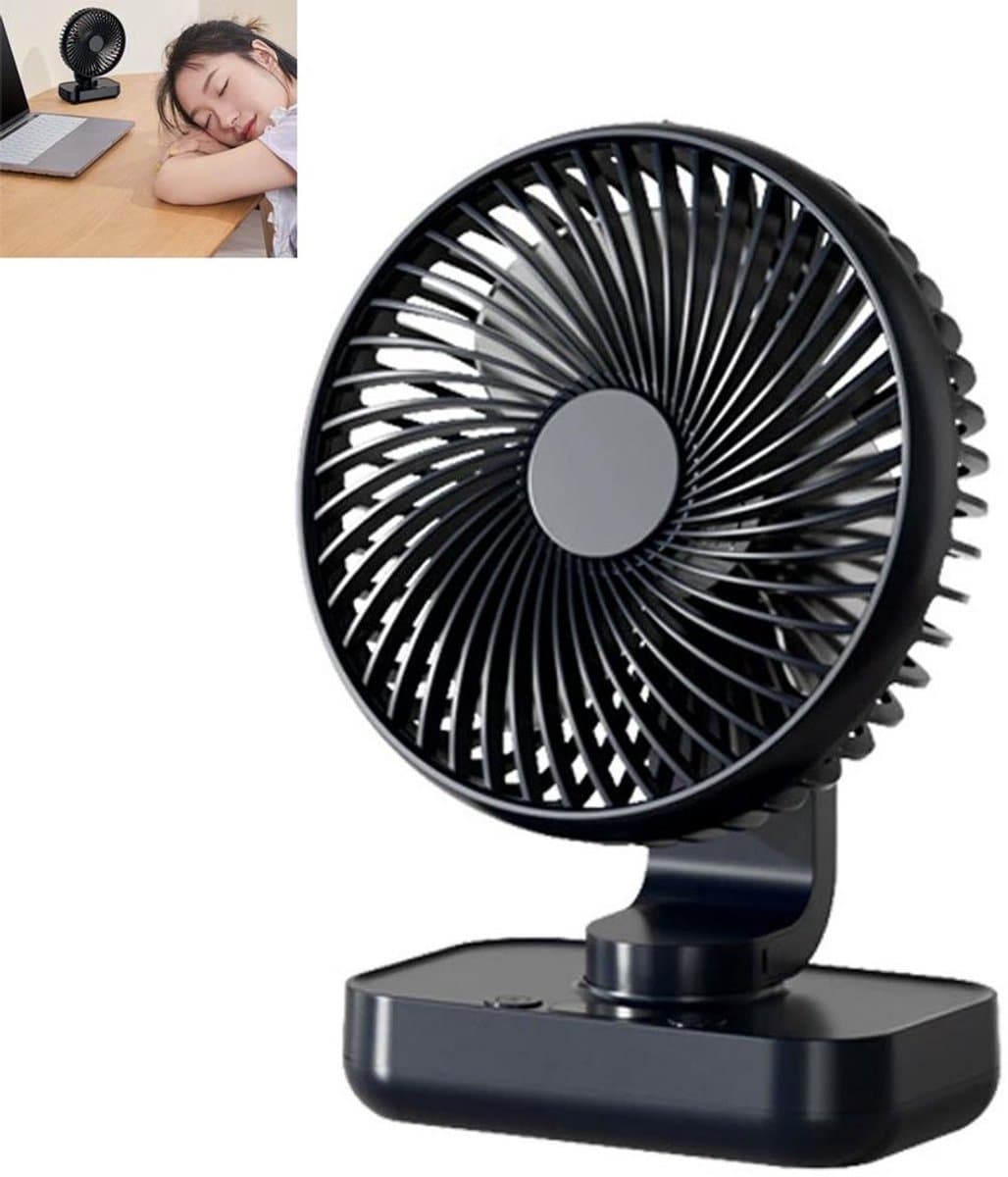 Automatische oscillerende bureauventilator, stille werking (30 decibel), zachte luchtstroom, USB-C-poort, LED-display, 4 windsnelheden, compact en draagbaar, geschikt voor kantoor en thuisgebruik - donkerblauw. — afbeelding 1