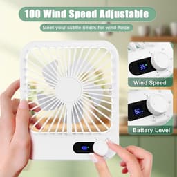 KZQ Draagbare Herlaadbare Ventilator - Stille Kleine Bureauventilator Met 180° Kantelhoek - 100 Snelheden Geschikt Voor Slaapkamer Kantoor Thuis En Buiten - Wit — thumbnail 4