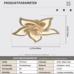 Equivera Plafonniere met Ventilator - Goud - Plafondventilator - Plafondventilator Met Afstandsbediening & APP - Plafondventilator Slaapkamer - Plafond Ventilator met Verlichting - Plafondlamp - Plafonniere - Ideaal voor in uw slaapkamer! — thumbnail 5