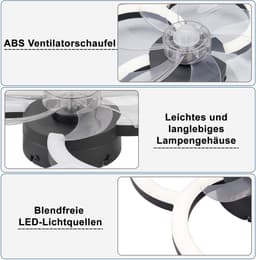 NETTLIFE Plafondventilator met Verlichting - LED 40W - zwart - Dimdaar 3000-6500K - woonkamerlamp met afstandsbediening - 6 standen - Timer - Stil - voor jeugdkamer | kantoor | kinderkamer — thumbnail 4