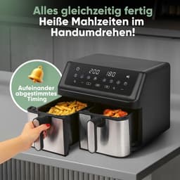 Heteluchtfriteuse - Airfryer Dubbel - Maaltijden Bereiden - Ready at the same time - 9 Liter - Roestvrij staal-zwart — thumbnail 3