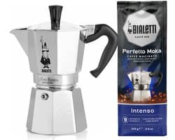 Bialetti Moka Express 4 kops + Bialetti Intenso gemalen koffie 250gr