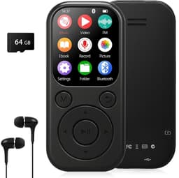 MP3 Speler met Bluetooth 5.3 - 64GB Kaart Inclusief - Uitbreidbaar tot 512GB - FM Radio - Voice Recorder - met Oordopjes — thumbnail 1