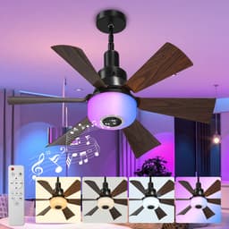 MUPOO Moderne Plafondventilator met Lamp E27 Fitting - Afstandsbediening& Bluetooth Speaker - RGB &Dimbaar - 6 Verstelbare Hoogtes & 3 Snelheden - ventilator plafondlamp Voor Slaapkamer en Woonkamer — thumbnail 1
