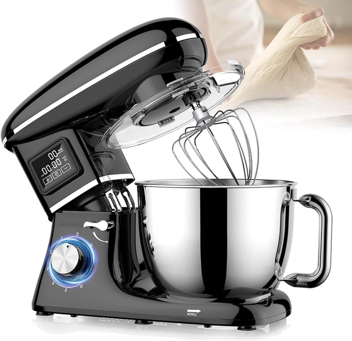 Tafelmixer - Keukenmachine - Grote hoeveelheden mixen - Krachtige koperen motor - 6.2L kom - Zwart — afbeelding 1
