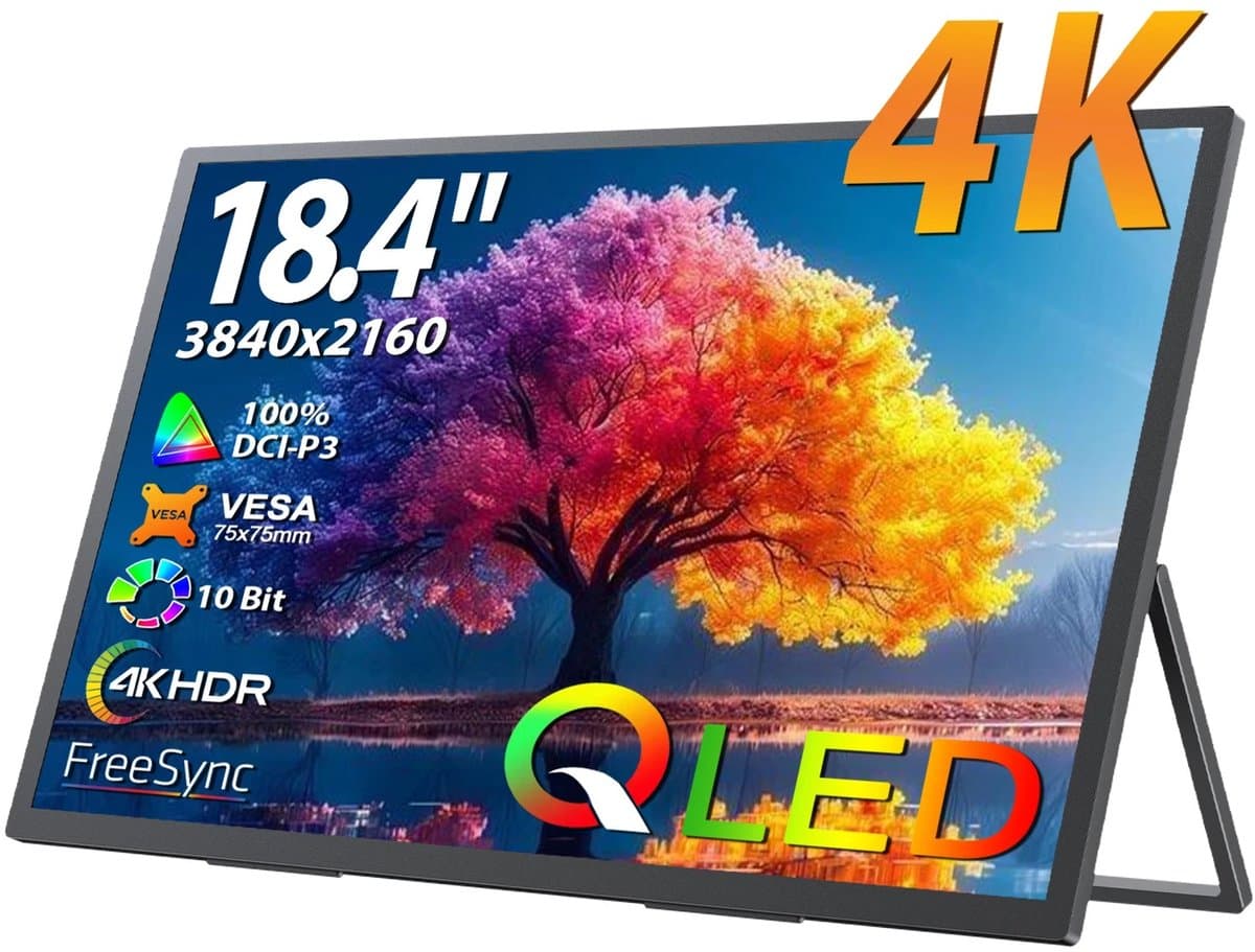Allero Portable Monitor - Draagbare Game Monitor - Computerscherm - Draagbare monitor voor laptop - 18,4 inch - 4K - QLED — afbeelding 1