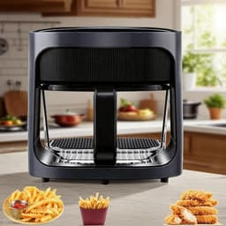 Luchtfriteuse, multifunctionele elektrische friteuse, 6l olievrije luchtfriteuse, visuele luchtfriteuse in de thuisglas, LED-display, temperatuuraanpassing met 7 voorinstellingen, panoramisch — thumbnail 1