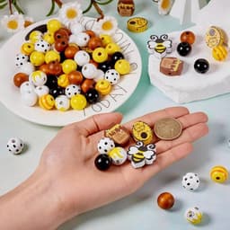 Set van 200 houten kralen met bijenthema in honingraat- en ronde balvorm, groot gat, ideaal voor creatieve sieraden en knutselprojecten — thumbnail 3