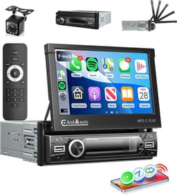ESSGOO 1Din Autoradio - 7 Inch IPS HD Elektrisch Klapscherm - Apple Carplay & Android Auto (Draadloos) - Bluetooth, Aux, USB, SD & MP5 - 12 LEDs Achteruitrijcamera — thumbnail 1