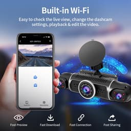 Dashcam - Dashcam voor auto - Dashcam voor auto voor en achter - 360° - 8 IR-lampen Nachtzicht - WiFi, GPS, G-sensor - 24/7 Parkeermodus — thumbnail 3