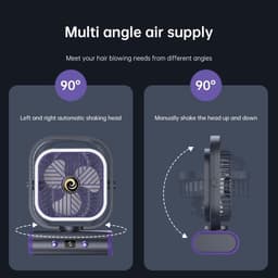 Ulisem - Wandventilator - USB oplaadbaar - 5 windstanden - Stille gelijkstroommotor - 2400mAh batterij - Automatisch links/rechts draaien - Handmatig kantelbaar - Met dubbele nachtlamp - Voor slaapkamer en student - Grijs — thumbnail 5