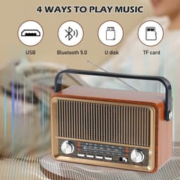 Retro radio met Bluetooth, nostalgische kofferradio, klein, met AM/FM/SW3, USB/TF/AUX, oplaadbaar, keukenradio, vintage radio voor keuken, kantoor, outdoor — thumbnail 2
