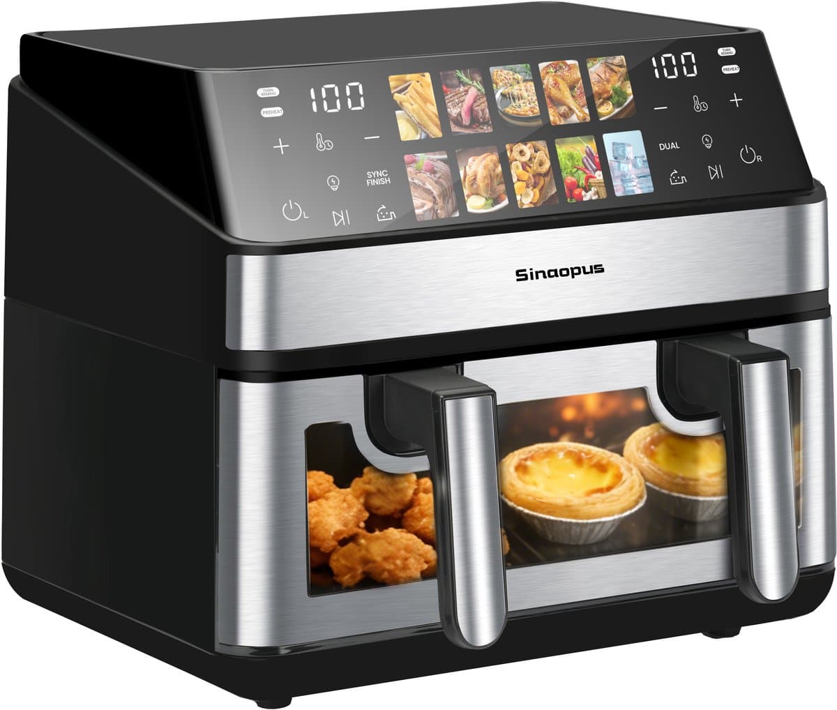 Sinaopus XXL Airfryer 8L – Met Dubbele Mand – 10 Kookprogramma’s – Onafhankelijke Snelle Opwarming – Geschikt voor Gezinnen – Kijkvenster – Eenvoudig te Reinigen – Capaciteit voor 4 tot 5 Personen — afbeelding 1