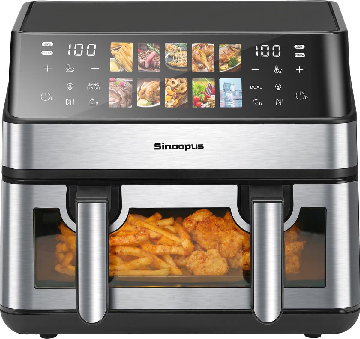 Sinaopus XXL Airfryer 9L – Met Dubbele Mand – 10 Kookprogramma’s – Onafhankelijke Snelle Opwarming – Geschikt voor Gezinnen – Kijkvenster – Eenvoudig te Reinigen – Capaciteit voor 4 tot 5 Personen — afbeelding 1