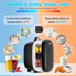 Mini koelkast 4L – Draagbare koeler & warmer – Compacte mini fridge voor 6 blikjes – AC & 12V DC voeding – Voor slaapkamer, auto, huidverzorging, fruit & dranken – Zwart — thumbnail 3
