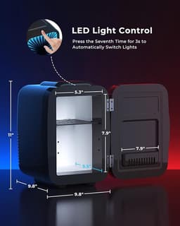 Mini koelkast 4L – Stille mini fridge met RGB-verlichting – Koelen & warmhouden – Voor 6 blikjes – AC/DC draagbare koelkast voor gaming, kantoor, auto & huidverzorging — thumbnail 4