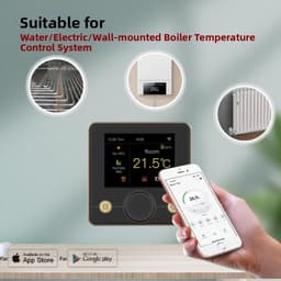 Slimme thermostaat - Wifi regelaar - Energie besparen - Spraakbesturing compatibel - 10x10x6 cm - Zwart — thumbnail 4