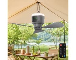 Rosnek Oplaadbare Campingventilator met Verlichting - 12000mAh Tent Ventilator Lamp - Afneembare Bladen - 45cm Draagbare Plafondventilator - Outdoor - Tent