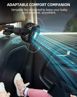 Draagbare Mini Stokbroekventilator - Kleine Oplaadbare Persoonlijke Ventilator - Baby Reis Essentials voor Wagen & Autostoel - 360° Draaibaar, 3 Snelheden, Display - Zwart - 1 Stuk — thumbnail 3