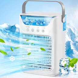 3-in-1 Miniventilator – 21 × 16,5 × 12,2 cm – Luchtkoeler - Luchtbevochtiger – Voorzien van 700 ml watertank met vulopening aan de bovenzijde – Draagbare – Nachtlampje met 7 kleuren – Timerfunctie (2/4/6 uur) – Fluisterstille werking – Wit — thumbnail 3
