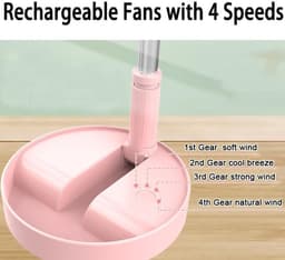 Statiefventilator-vloerventilator-tafel ventilator geluidloos-Opvouwbare tafelventilator met voet - Verstelbare hoogte, 3600mAh oplaadbaar, draagbaar, stil, opvouwbaar - Roze - 20x20x10,5 cm — thumbnail 4