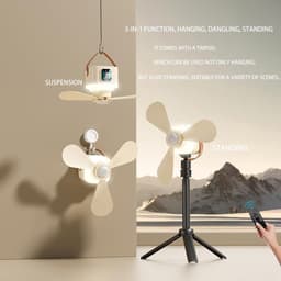 2 stuks Tentplafondventilator, campingventilator met 3600 mAh-accu, 2-in-1 staand en hangend ontwerp voor op de camping en in studentenkamers – beige — thumbnail 4