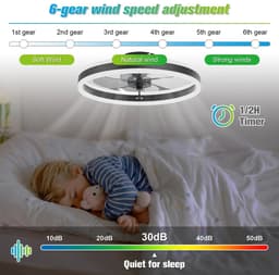 DIMICO - Plafondventilator met Verlichting - Plafond Ventilator - Afstandsbediening - 6 Snelheden - Zwart - Zomer en Wintermodus — thumbnail 3