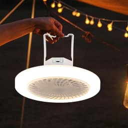 Campingventilator met lamp - 23×9cm - Met afstandsbediening - Verstelbare verlichting (driekleurig) - USB oplaadbaar - Ventilator & lamp gecombineerd - Kan staand of hangend worden gebruikt - Eenvoudig in gebruik - Wit — thumbnail 3