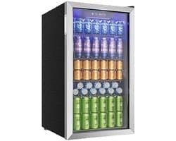 Celestul Drankenkoelkast 90L - Mini Koelkast voor Bier Wijn & Frisdrank - 126 Blikjes - Glazen Deur - LED - Stil - Instelbare Temperatuur - 49×44,5×78cm - Zilver