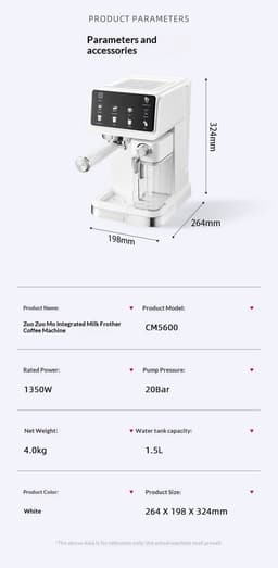 BlitzHome CM5600 1350W Automatische Espressomachine met Melkopschuimer, 20 Bar Pomp, 6 Koffiemodi, Automatisch Reinigingssysteem, Slim Scherm voor Thuis of Café, Zwart — thumbnail 2