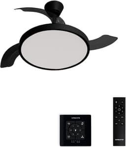 CREATE - Plafondventilator 40W stil met intrekbare bladen met licht - Ø108cm - Zwart - Controller voor wandmontage + afstandsbediening - WIND CLEAR STUDIO — thumbnail 1
