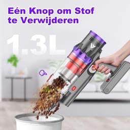 Draadloze Steelstofzuiger - 55 kPa Zuigkracht - 75 Min Accu - LED Display - HEPA Filter - 1,3L Reservoir — thumbnail 3