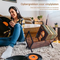 Lemlit LP Platenrek 40 x 22 x 30 cm - Vinyl Platenhouder met Verstelbare Verdelers - Opbergstandaard voor LP’s CD’s en Tijdschriften - Bruin Zwart — thumbnail 5