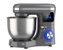 Vivid Green 2000W Keukenrobot - 6.2L - Display & Instelbare Timer - Mixer met Mengkom - Keukenmachine - Keukenmixer - Grijs