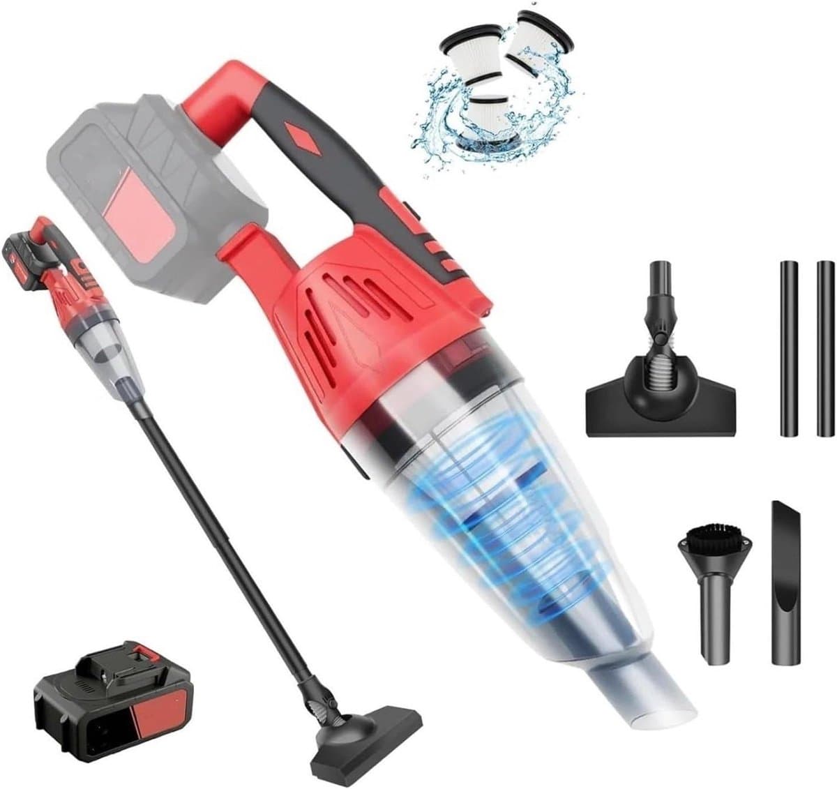 Draadloze Handstofzuiger - Kruimeldief Auto Stofzuiger - Auto Interieur Reinigen - 5500 Pa Hoge Zuigkracht - 1200 Gram - Rood Zwart — afbeelding 1