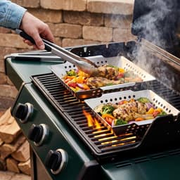 Set van 2 RVS Grillmanden voor Groenten, Vlees en Vis - Geschikt voor Gas-, Elektrische en Houtskoolbarbecues, Vaatwasmachinebestendig — thumbnail 3