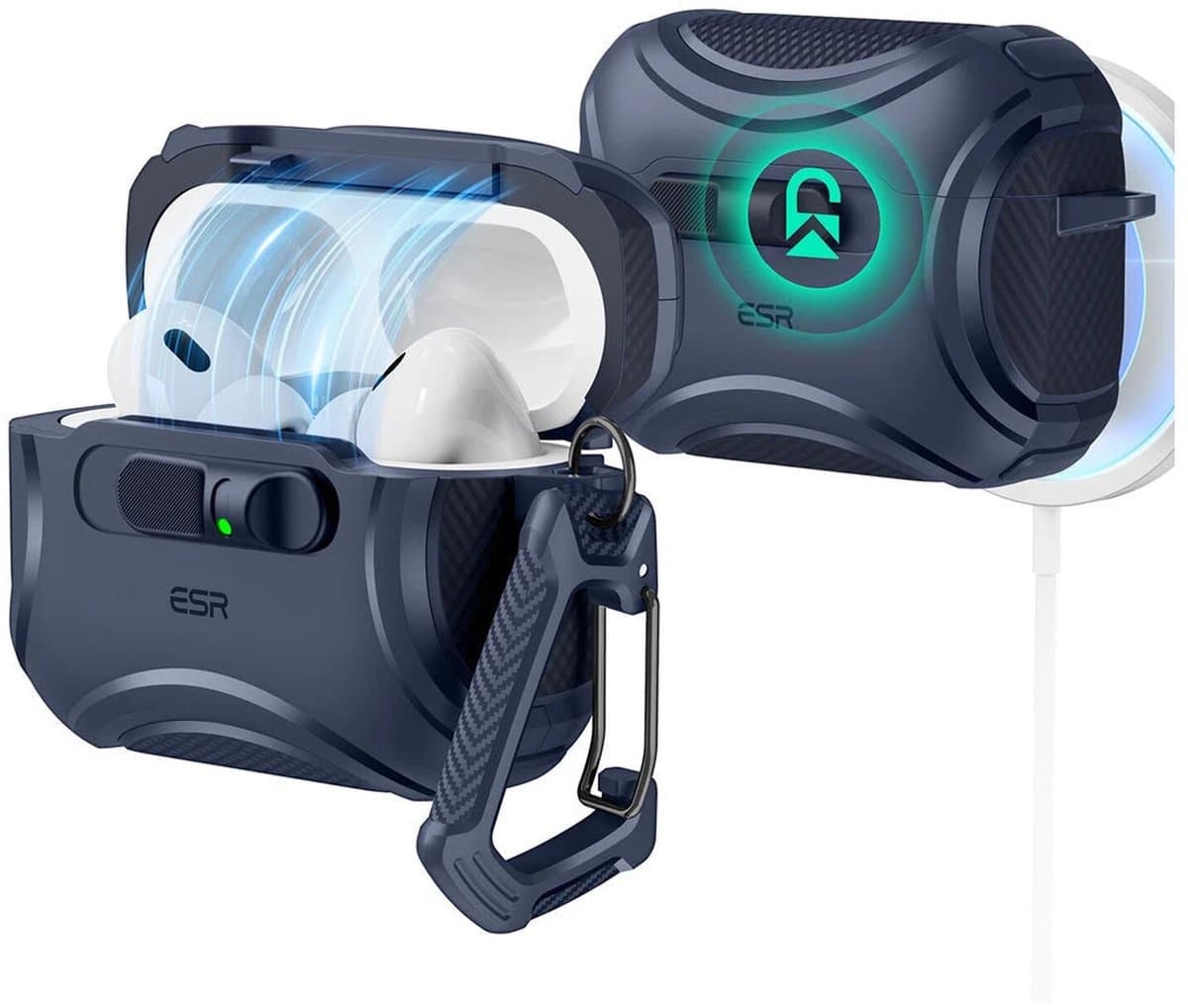 ESR Hoesje Geschikt Voor AirPods Pro 3 (2025) - Cyber FlickLock Case - Compatibel met MagSafe - Karabijnhaak - Blauw — afbeelding 1