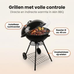 Lomera Kogelbarbecue - Houtskool BBQ met Deksel en Wielen - Ronde Barbecue - Asopvangbak - Kogelgrill - Houtskoolbarbecue - Instelbaar Ventilatiesysteem - Grillrooster - Kolen BBQ - Staande BBQ - Tuinbarbecue - Barbeque — thumbnail 3