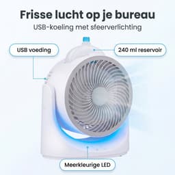 Lomera USB Ventilator - Tafelventilator - Mini Ventilator - Luchtkoeler - Aircooler - Bureau Ventilator - Draagbare Ventilator - LED Verlichting - Koelelement - Handventilator - Desktop Ventilator - Mini Fan - Cooling Fan — thumbnail 2